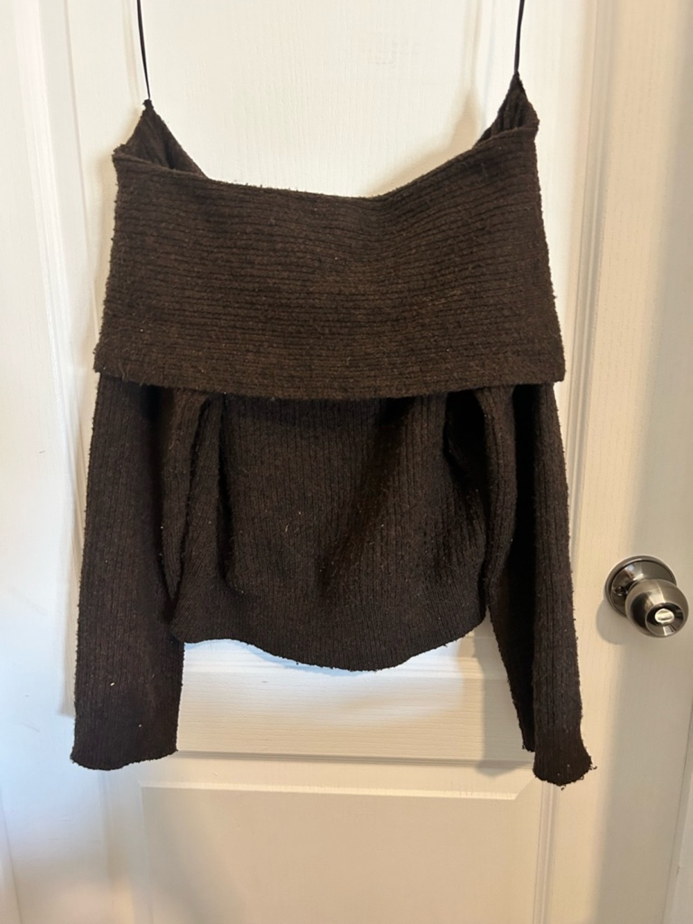 Garage Off-the-Shoulder Brown Knit Sweater